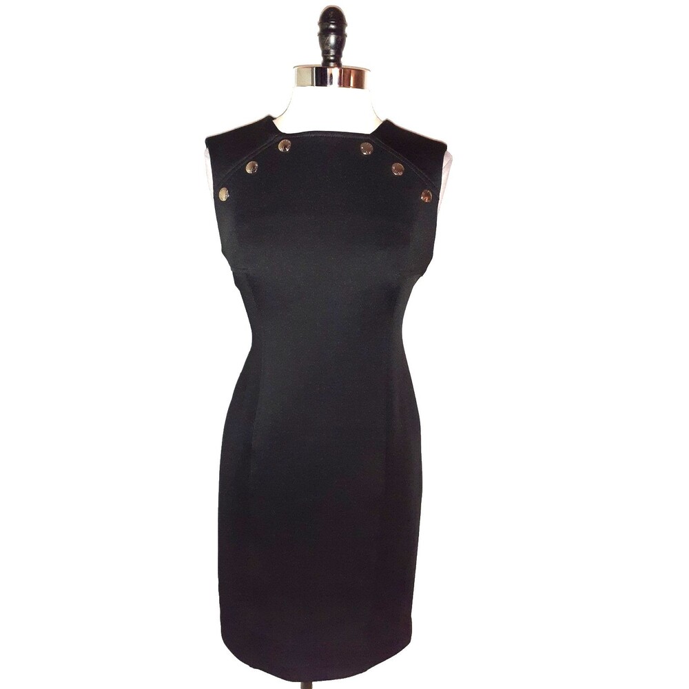 TOMMY HILFIGER Size 10 Sheath Dress Black Sleeveless Stretch Knit Knee Length